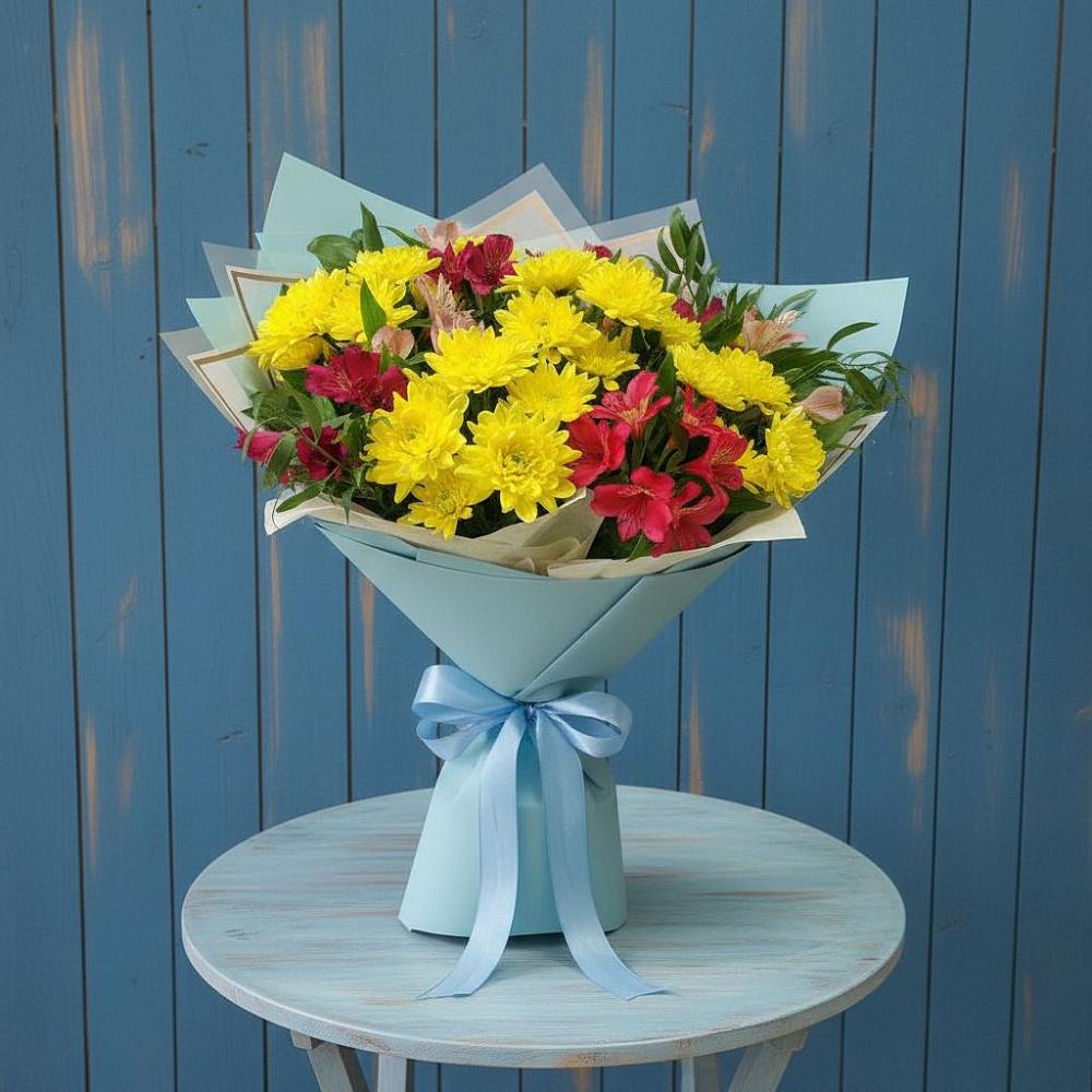 Букет цветов из: Альстромерии и Хризантемы в Сямже