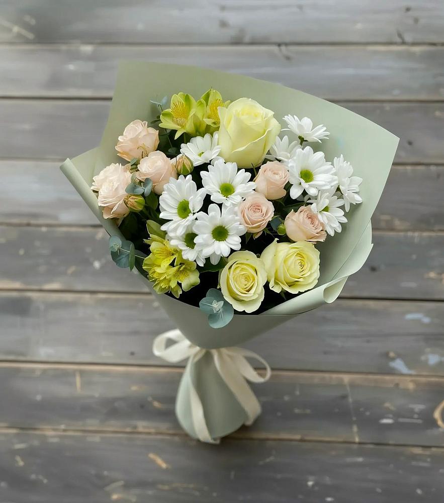 Букет цветов из: Альстромерии, Розы и Хризантемы в Сямже