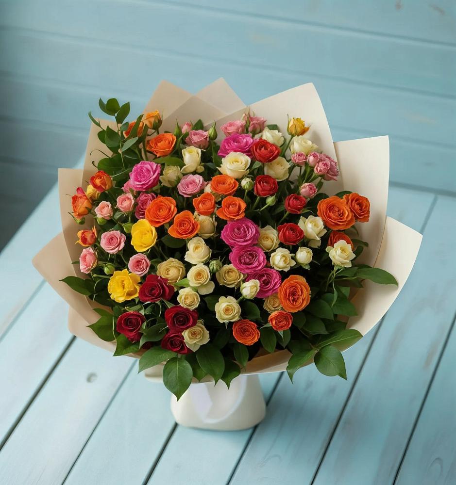 Букет Микс из разноцветных кустовых роз в Сямже