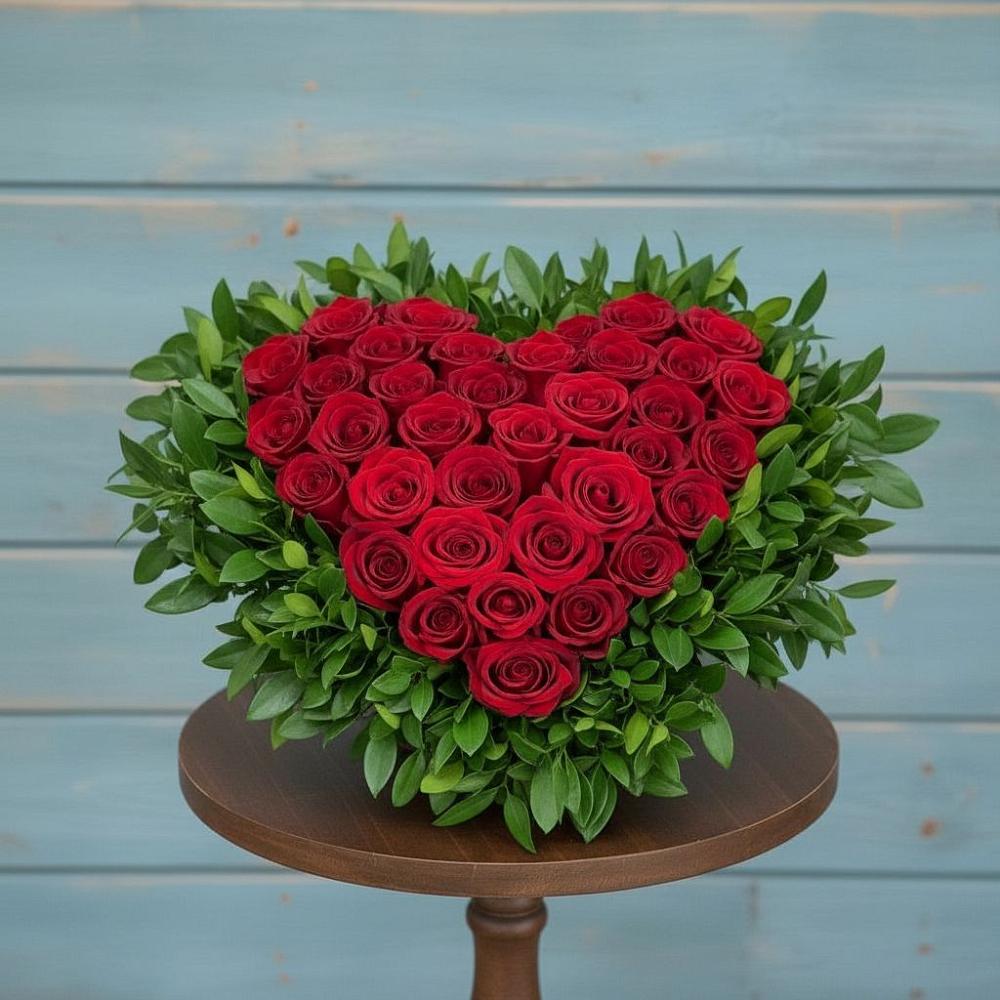 Цветочная композиция из Розы в виде сердца в Сямже