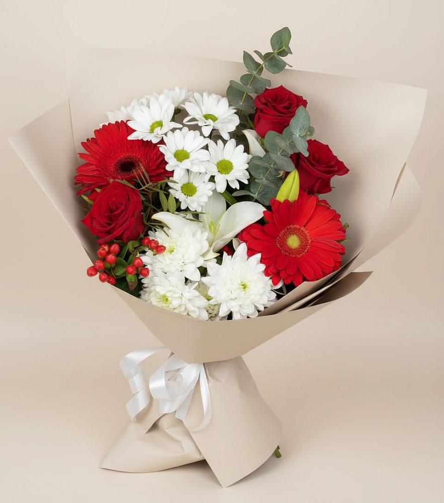 Букет цветов из: Розы, Хризантемы, Герберы и Лилии в Сямже