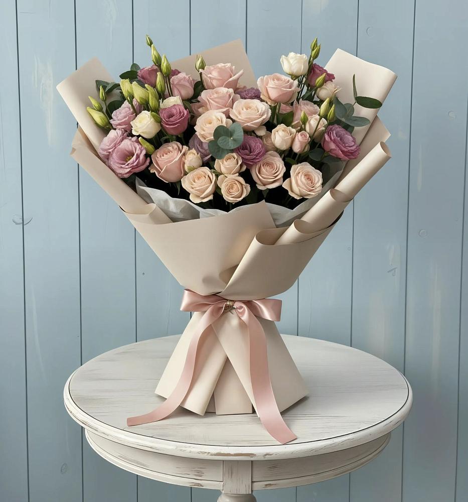 Букет цветов из: Розы и Лизиантусы в Сямже