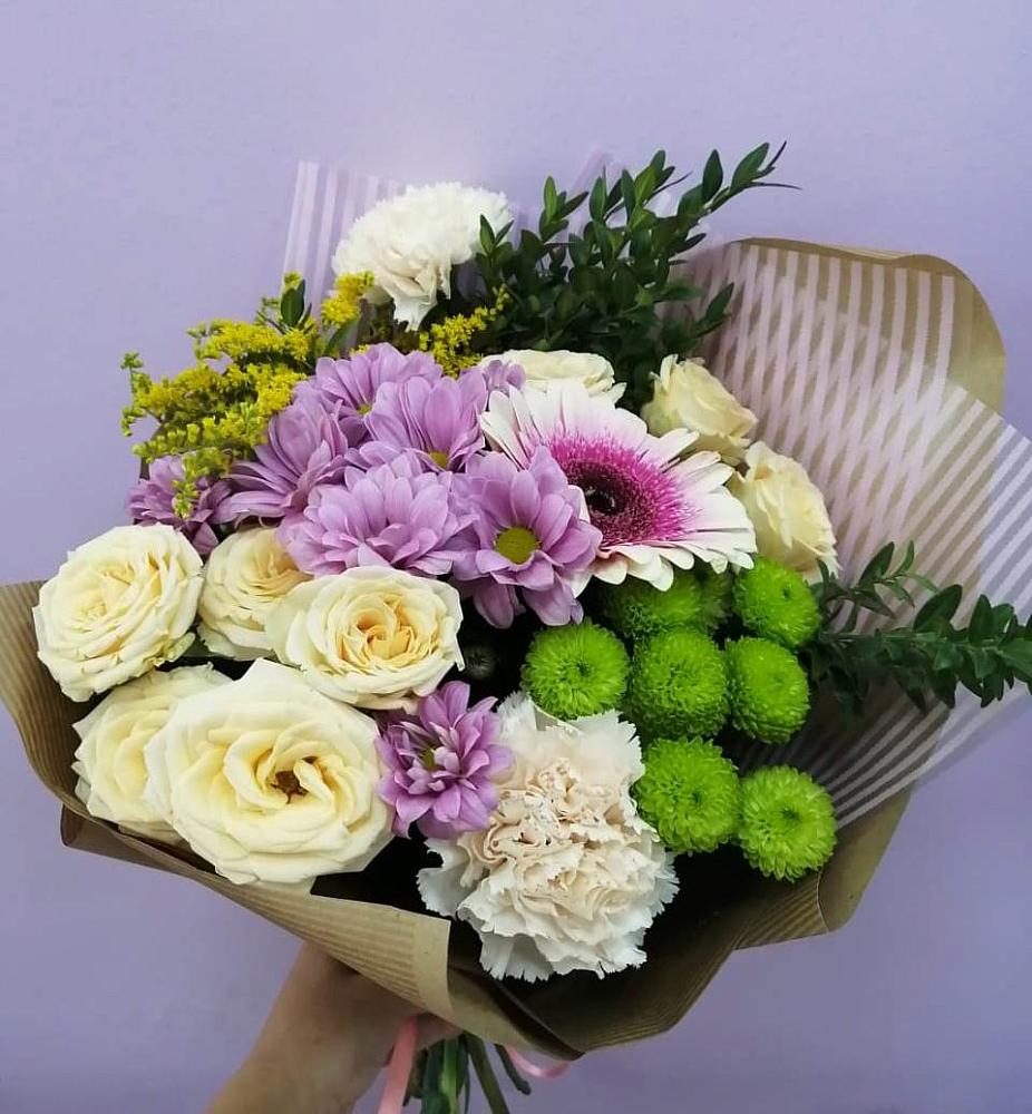 Букет цветов из: Хризантемы, Розы, Гвоздики и Герберы в Сямже