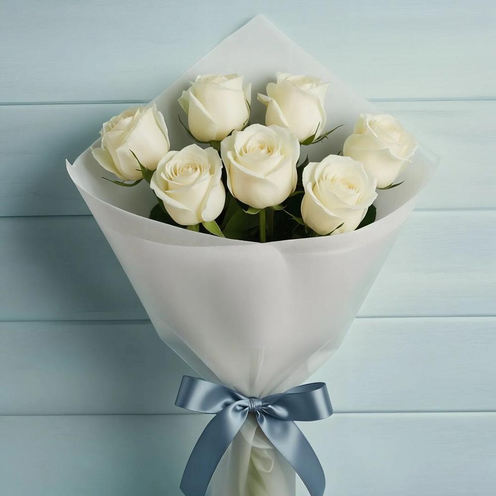 Букет 7 Белых роз Эдлесс Лав в Сямже