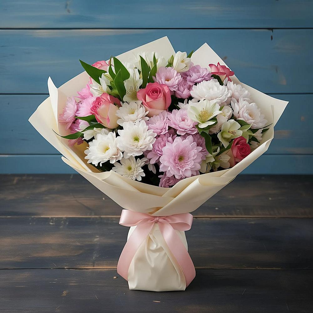 Букет цветов из: Хризантемы, Альстромерии и Розы в Сямже